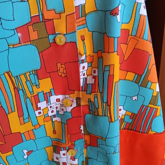 M/L 1OF1 Vintage 1960's Max Abstract Print Frock Top Dress Dayglo Orange Mod - Picture 5 of 9